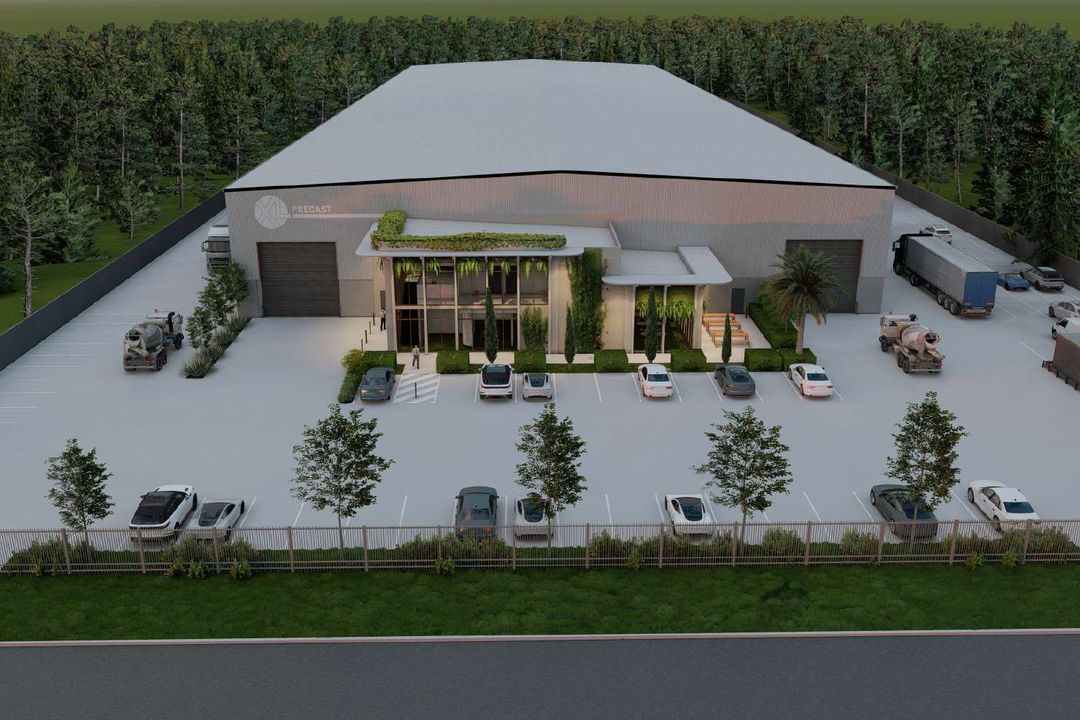 Swanbank, Ipswich — the whole site from above, yard and car park, concept render